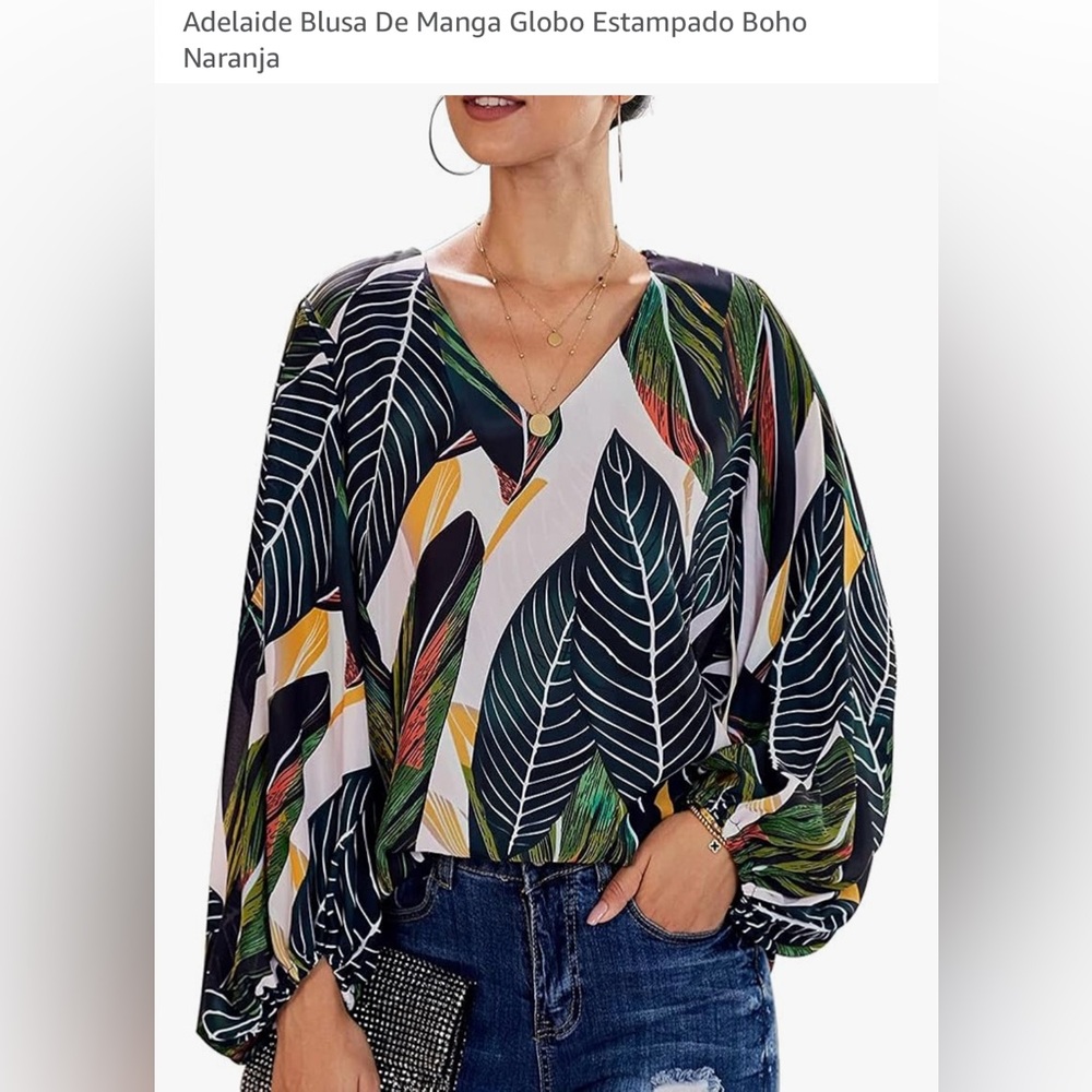 Adelyn Rae Leaf Print Blouse - Black, Green, Yellow